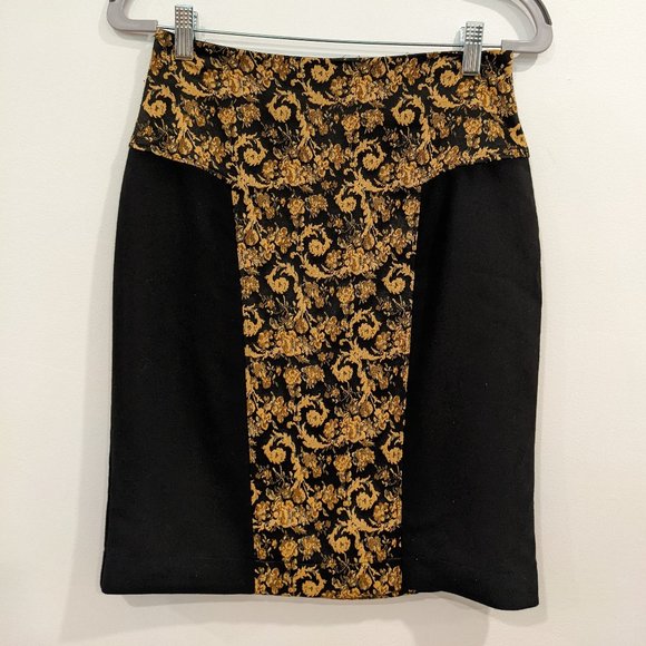 Black Gold High-Waisted Pencil Skirt Canadian Designers Annie 50 XS - Picture 1 of 11
